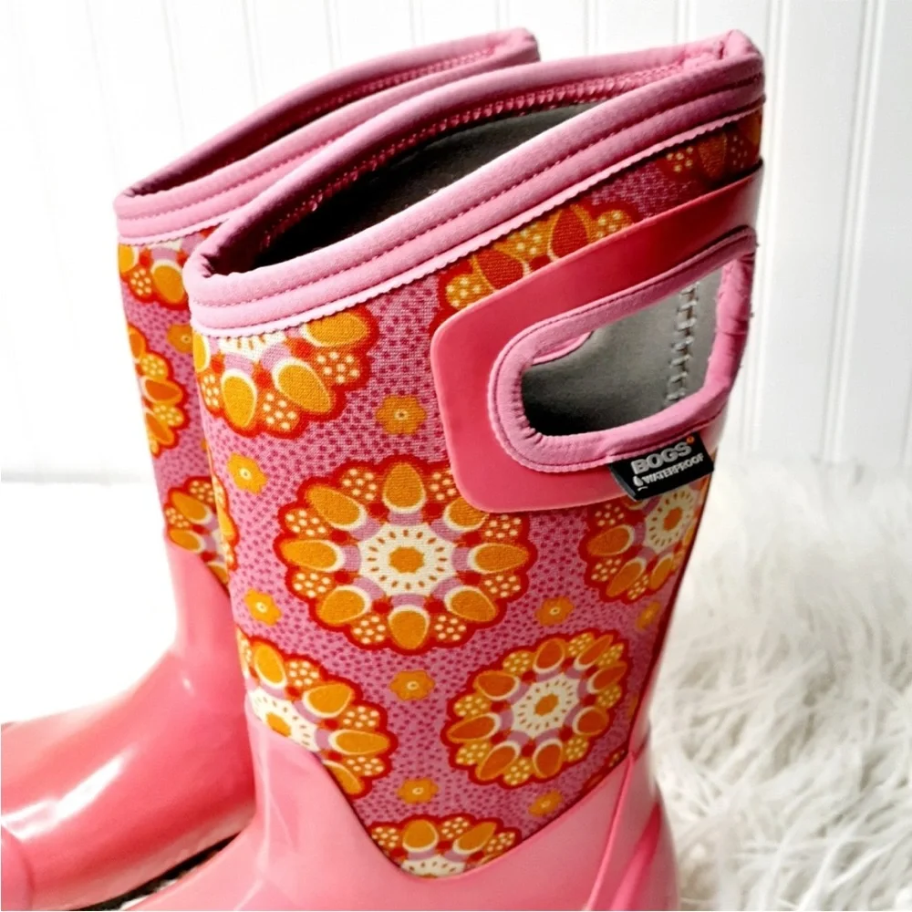 Bogs Girls North Hampton Kaleidoscope Pink Mid-Calf Rubber Rain Boots Kids Sz 1